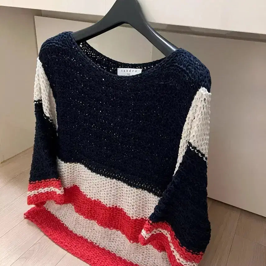 [BUNJANG] Sandro Color-Block Knit Mesh Cover-Up / 산드로 SANDRO 배색 그물펀칭 니트 매쉬봄여름커버업네이비레드리조트룩
