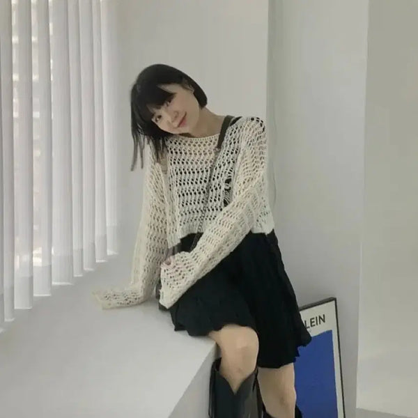 [BUNJANG] Haengjassi Net Knit Sleeveless Pleated Dress Coordi Set / 행자씨 그물 니트 여름 니트 나시 플리츠 원피스 코디세트