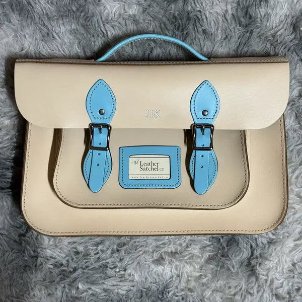 [BUNJANG] Cambridge The Leather Satchel Beige Blue / 캠브릿지 더 레더 사첼 베이지 블루(새상품)