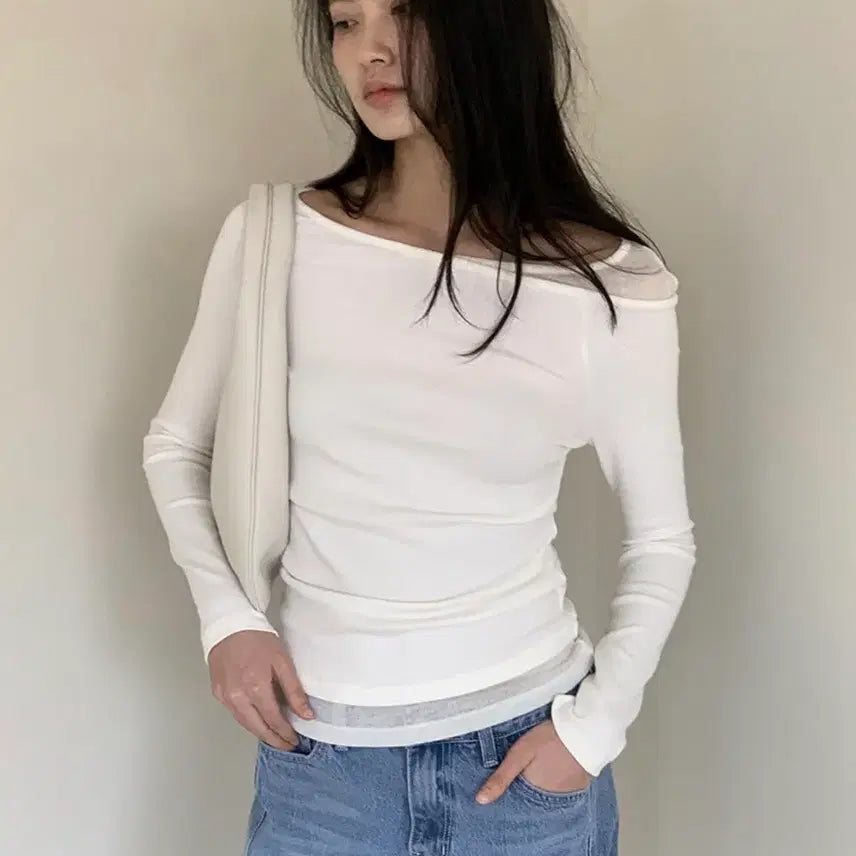 [BUNJANG] Around Yull Layered T-Shirt Cream M / 어라운드율 셀즈레이어드티셔츠 크림 m