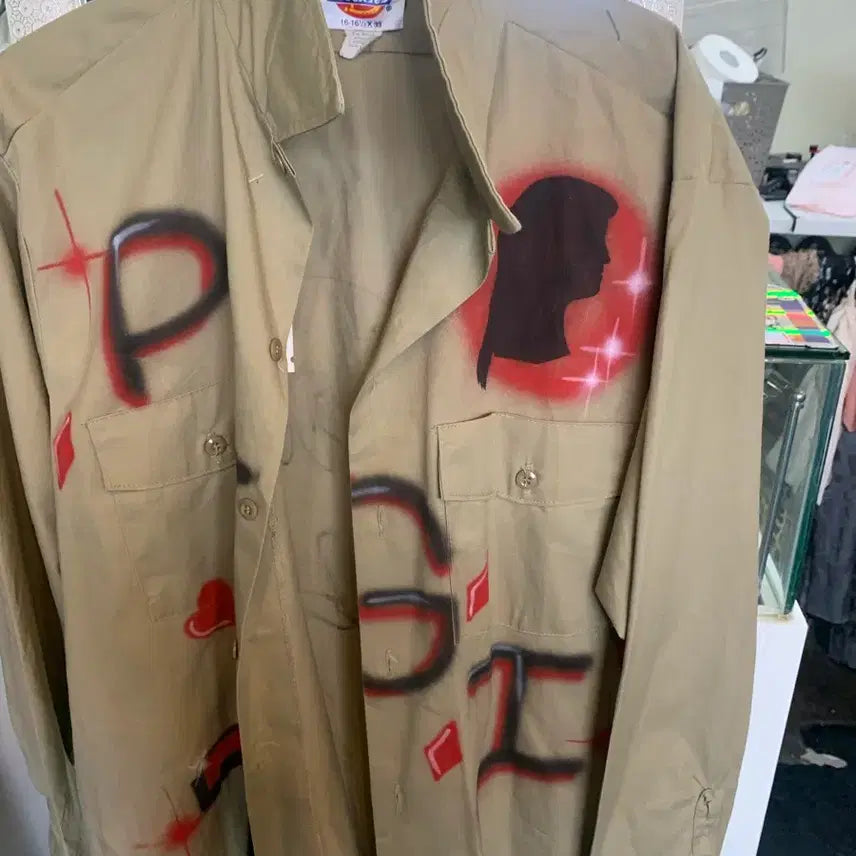[BUNJANG] Dickies Custom Printed Shirt Khaki / 디키즈 셔츠 카키색 커스텀 프린팅