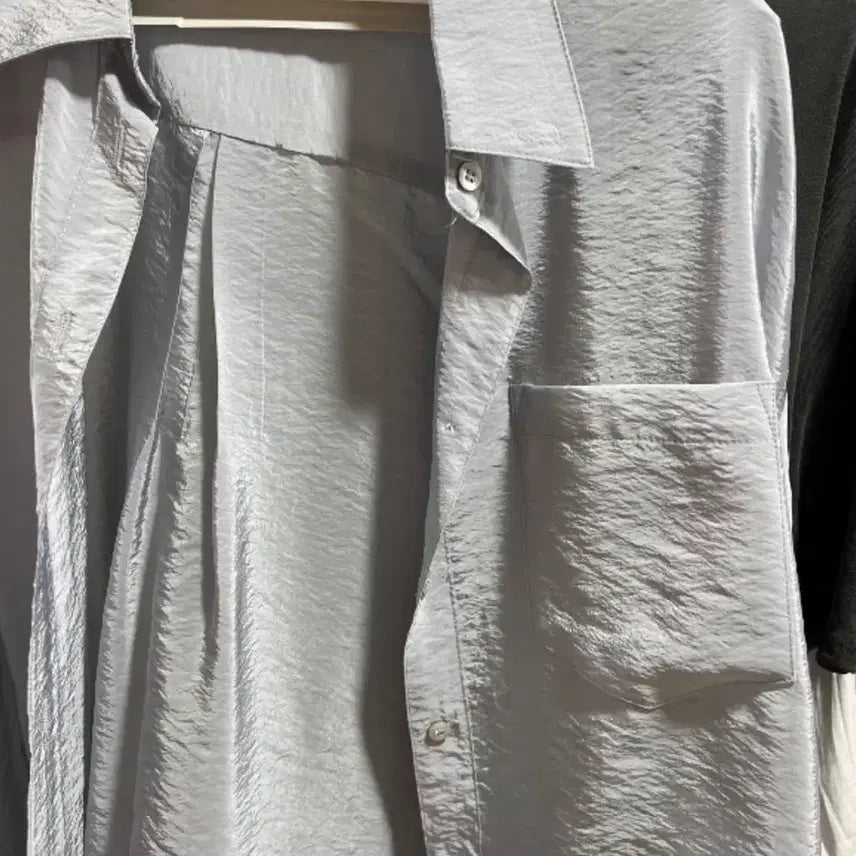[BUNJANG] Airing Market Silky Satin Shirt Blue-Gray / 아이링마켓 실키 새틴셔츠 블루그레이