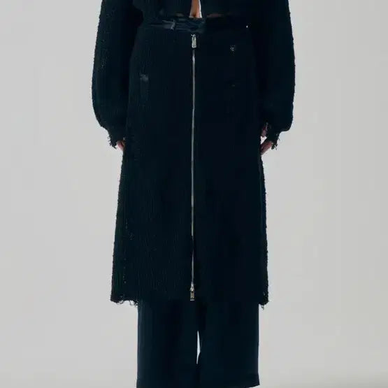 [BUNJANG] Trimingbird Wrinkle Texture Knit Zip-Up Long Skirt / 트리밍버드 링클 텍스쳐 니트 롱 스커트 집업