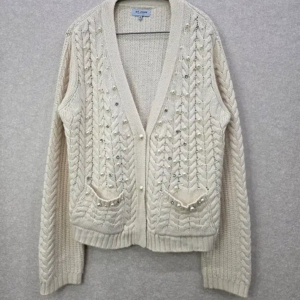 [BUNJANG] ST. JOHN Pearl Cable Knit Cardigan / 센존 진주 케이블 니트 가디건 ST.JOHN