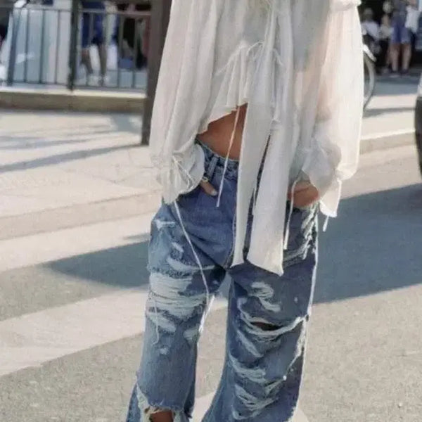 [BUNJANG] Number Project Distressed Denim Jeans (Size 66, Light Blue) / (새상품)넘버프로젝트 디스트로이드 데님 (66 size)