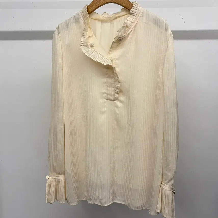 [BUNJANG] Mine Pleats Crinkle Blouse Ivory / 한섬 마인 플리츠 크링클 블라우스 55