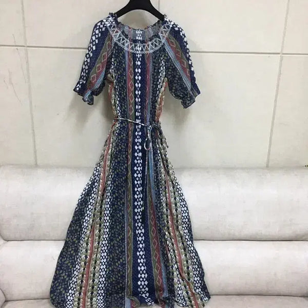 [BUNJANG] Ethnic Pattern Cotton Maxi Long Dress / 에스닉 패턴 아사면 맥시 롱원피스