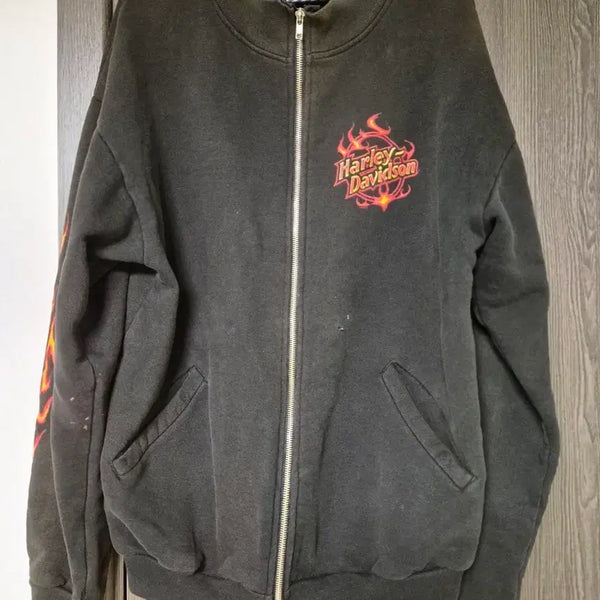 [BUNJANG] Harley-Davidson Flame Zip-Up Sweatshirt Black / 00s 할리 데이비슨 플레임 집업 스웻 블랙