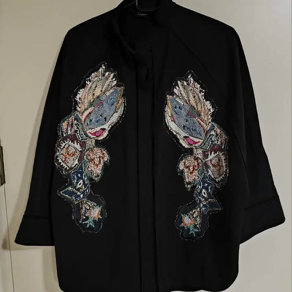 [BUNJANG] Overtfit Time Women's Embroidered Nylon Shirt Blouse / 오버핏 타임 여성 자수 나일론 셔츠 블라우스