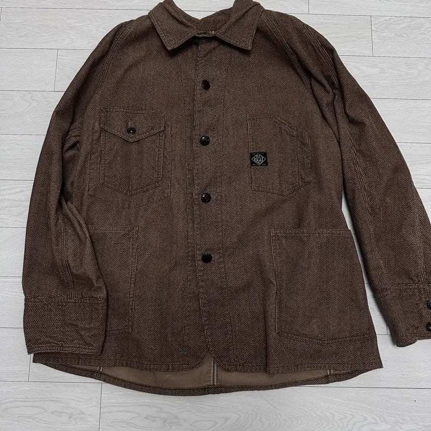[BUNJANG] POST OVERALLS Herringbone Print Corduroy Coverall Jacket Brown L / 택포) 포스트오버롤즈 헤링본 프린트 코듀로이 브라운 커버올 L 판매