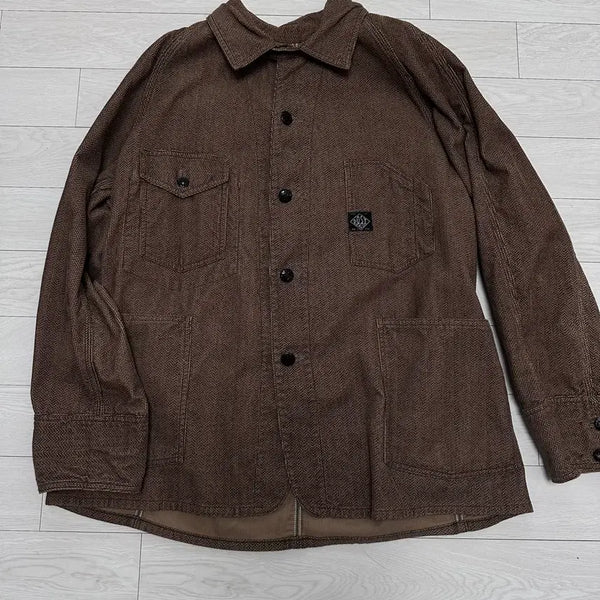 [BUNJANG] POST OVERALLS Herringbone Print Corduroy Coverall Jacket Brown L / 택포) 포스트오버롤즈 헤링본 프린트 코듀로이 브라운 커버올 L 판매