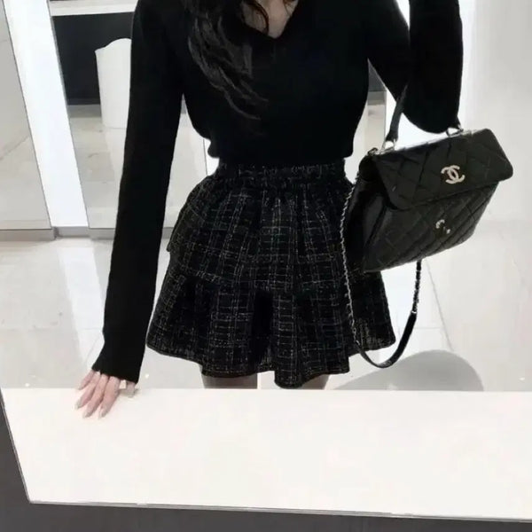 [BUNJANG] Check Tweed Skirt Pants / 구즈 체크 트위드 캉캉 치마바지