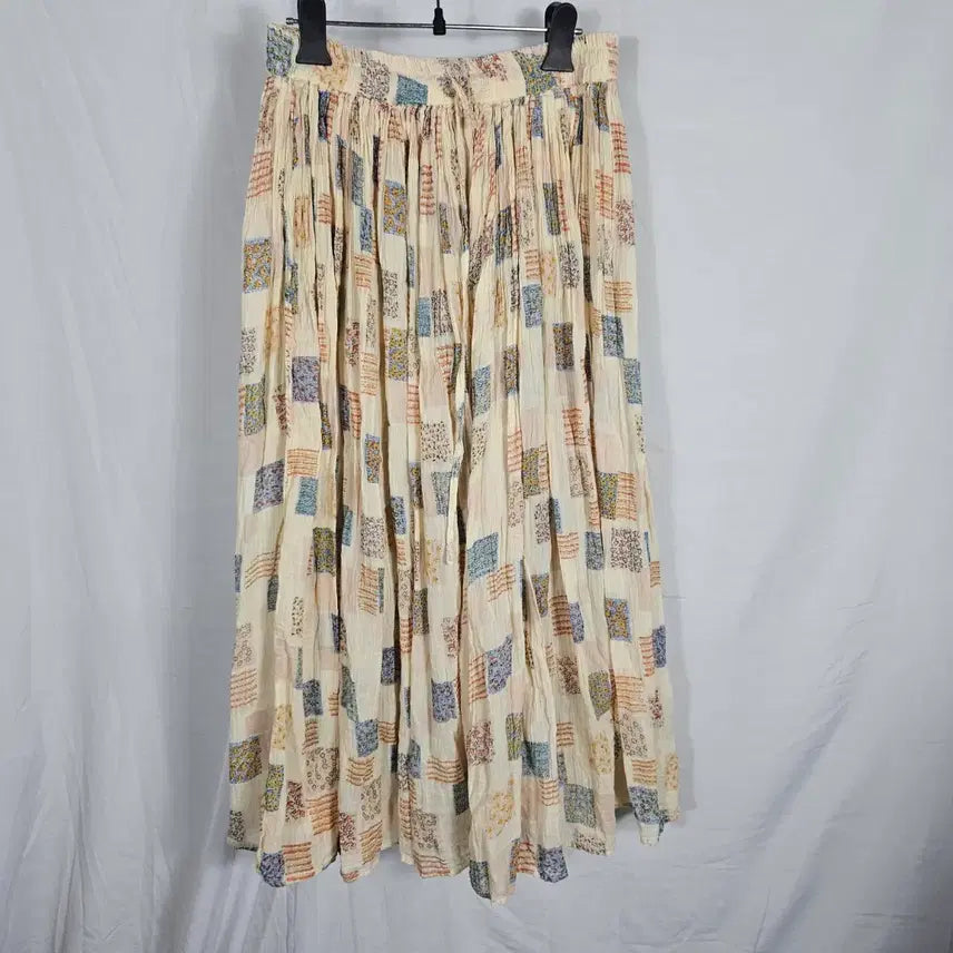 [BUNJANG] Cotton Patchwork Waist Tie Skirt / 면 패치워크 허리끈 스커트