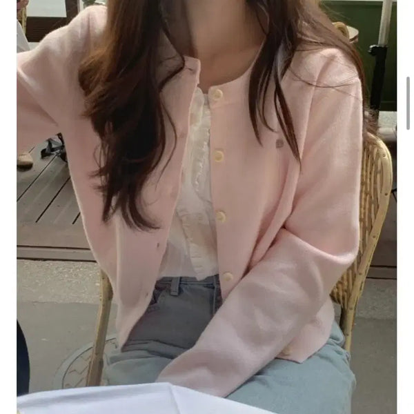 [BUNJANG] AVAIN Pink Roundneck Cardigan / 어베인 핑크 라운드넥 가디건