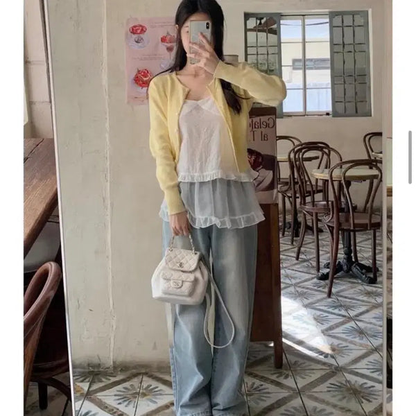 [BUNJANG] Shopperland Yellow Knit Cardigan / 쇼퍼랜드 옐로우 니트가디건