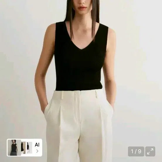 [BUNJANG] Unbranded Women's Ribbed V-Neck Knit Sleeveless Top Black / 무탠다드 우먼즈 리브드 브이넥 니트 슬리브리스 탑 블랙
