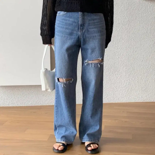 [BUNJANG] 98C Damage Wide Denim Pants - Size S / 98도씨 데미지 와이드 데님 S