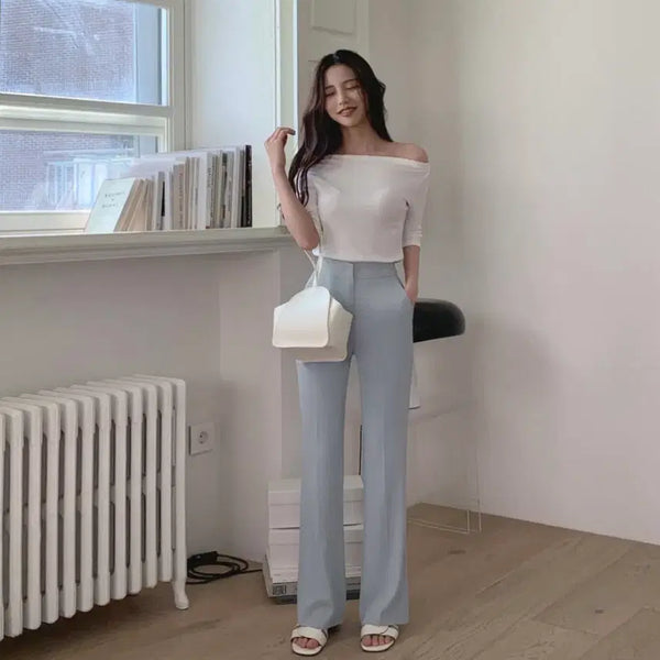 [BUNJANG] Flymodel Cool Summer Long Bootcut Slacks - Sky Blue (Size S) / <플라이모델 쿨썸머 롱부츠컷 슬랙스 스카이색상 s사이즈 팔아요!!>