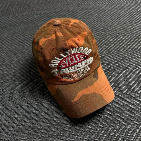 [BUNJANG] Hollywood Cycle Y2K Big Logo Camouflage Denim Cotton Ball Cap / 할리우드 사이클 y2k 빅로고 카모플라쥬 데님 코튼 볼캡y 6140