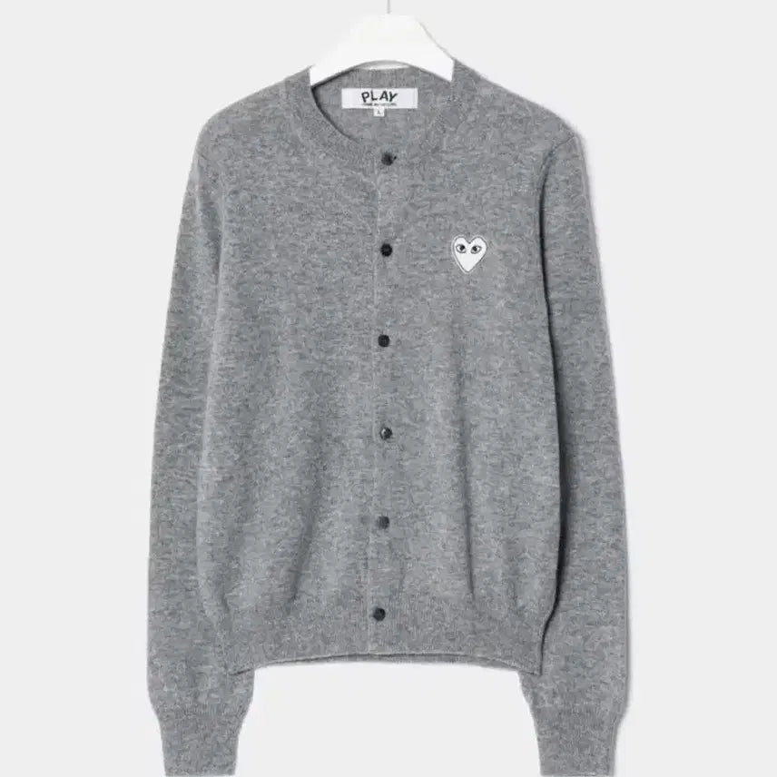 [BUNJANG] Comme des Garçons White Heart Applique Round Cardigan Light Grey / (M) 꼼데가르송 화이트하트 와펜 라운드 가디건 라이트그레이