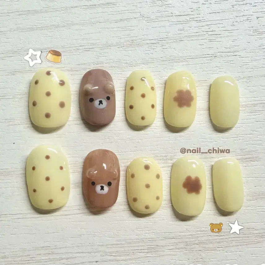 [BUNJANG] Rilakkuma Pudding Dot Handmade Nail Tips / 여름세일!!) 주문제작 리락쿠마 푸딩 도트 수제네일팁