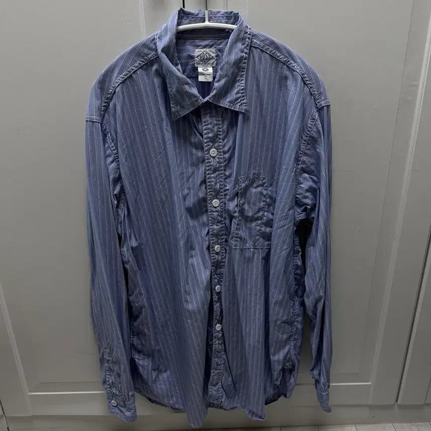 [BUNJANG] Post O'Alls No. 1 Stripe Shirring Shirt Blue L / 택포) 포스트오버롤즈 no.1 셔츠 스트라이프 셔링 블루 L 판매