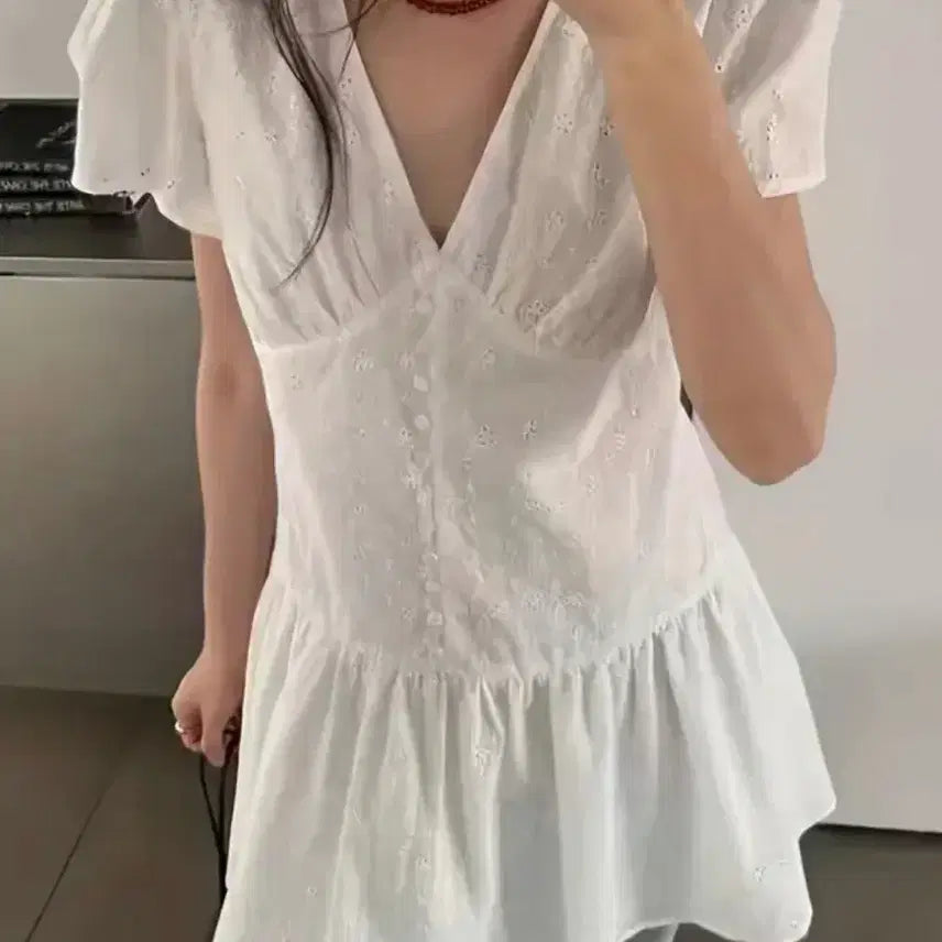 [BUNJANG] V-Neck Mini Dress / 브이넥 미니 원피스 (66사이즈)