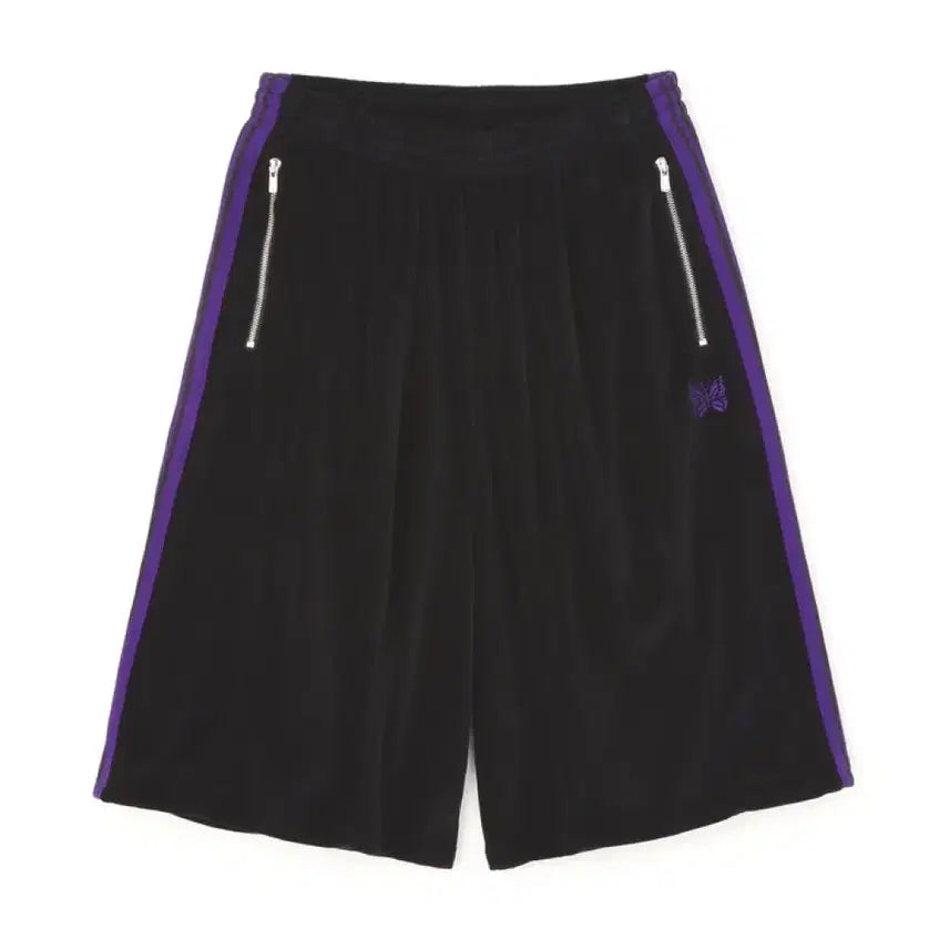 [BUNJANG] Needles LHP Special Order HD Track Shorts 26SS Velour Black Purple / 니들스 lhp 별주 hd 트랙 쇼츠 26ss 벨루어 블랙 퍼플