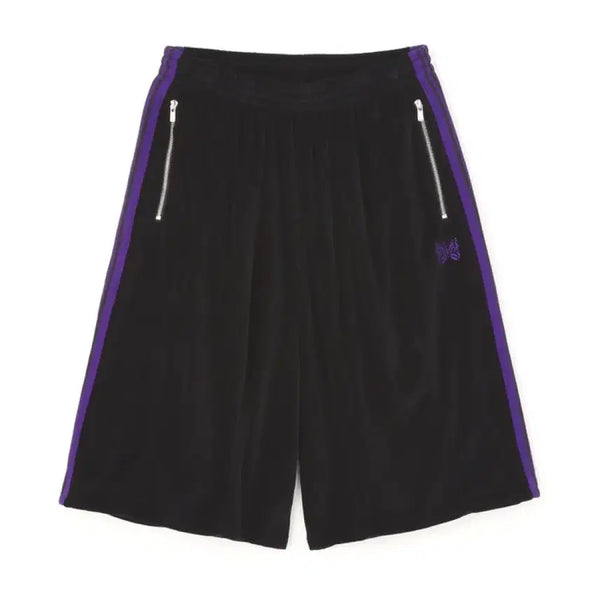 [BUNJANG] Needles LHP Special Order HD Track Shorts 26SS Velour Black Purple / 니들스 lhp 별주 hd 트랙 쇼츠 26ss 벨루어 블랙 퍼플