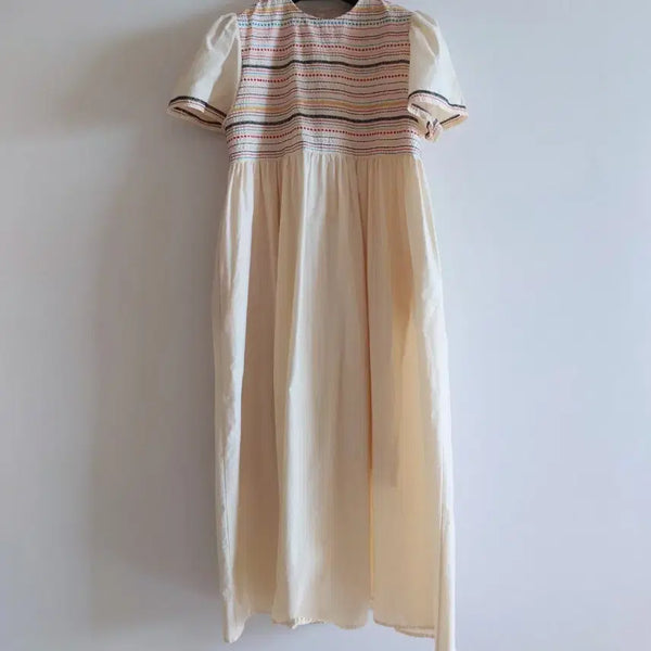 [BUNJANG] Cream Embroidered Long Dress / 크림색 자수 롱 원피스
