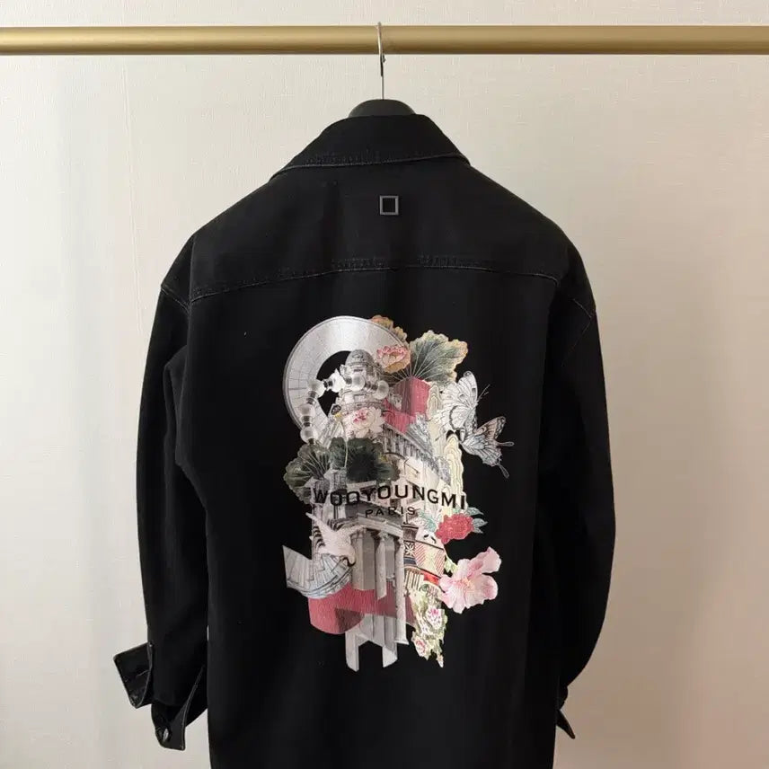 [BUNJANG] Wooyoungmi Men's City Graphic Black Denim Jacket / [S+급] 신상 우영미 시티그래픽 남성 흑청자켓 / 105