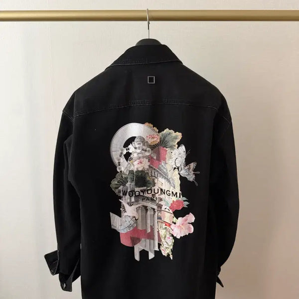 [BUNJANG] Wooyoungmi Men's City Graphic Black Denim Jacket / [S+급] 신상 우영미 시티그래픽 남성 흑청자켓 / 105
