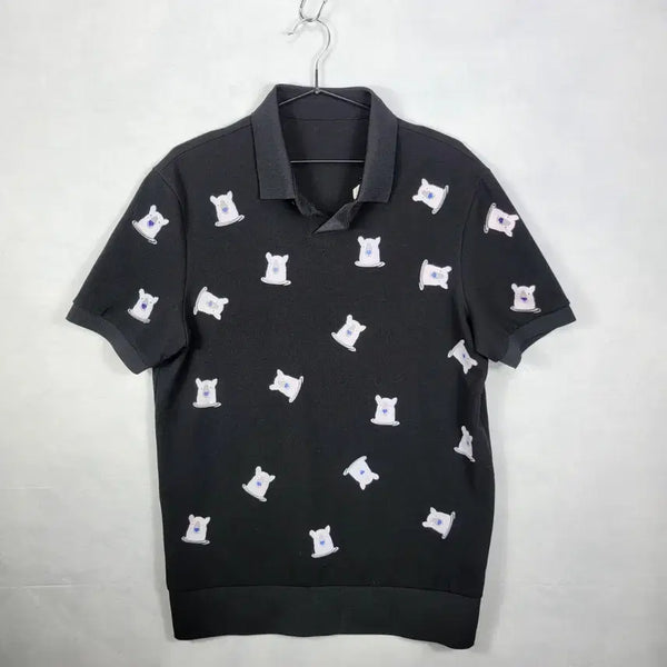 [BUNJANG] System Black Bear Pattern Short-Sleeve Polo Shirt / 시스템 블랙곰 패턴 반팔 카라티