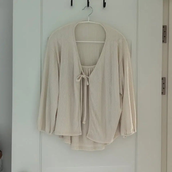 [BUNJANG] Cream Linen Cardigan and Camisole Set / 크림색 린넨 가디건 나시셋