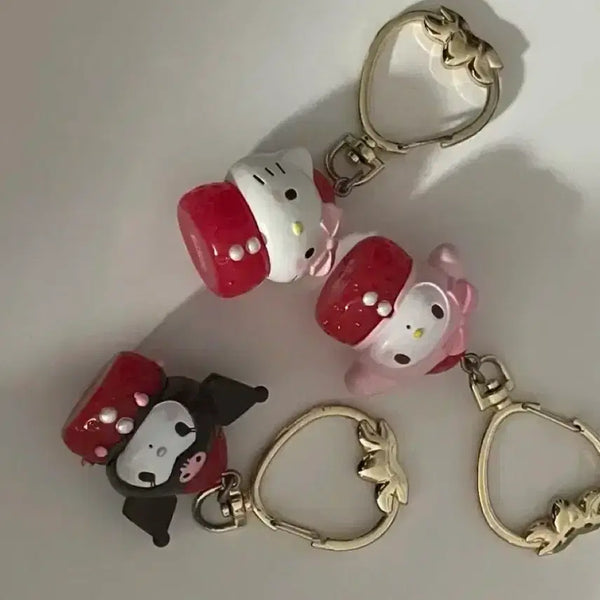 [BUNJANG] Sanrio Ichigo Strawberry Charm Keychain (Hello Kitty, Kuromi, My Melody) / 산리오 메지루시 키티 쿠로미 마이멜로디 이치고 딸기 키링