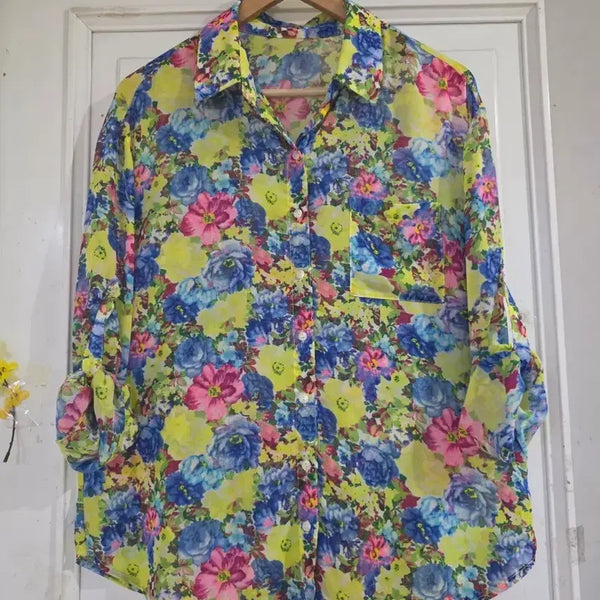 [BUNJANG] Chiffon Blouse Floral Print Loose Fit / 여름 시원한 핏이이쁜  쉬폰  블라우스