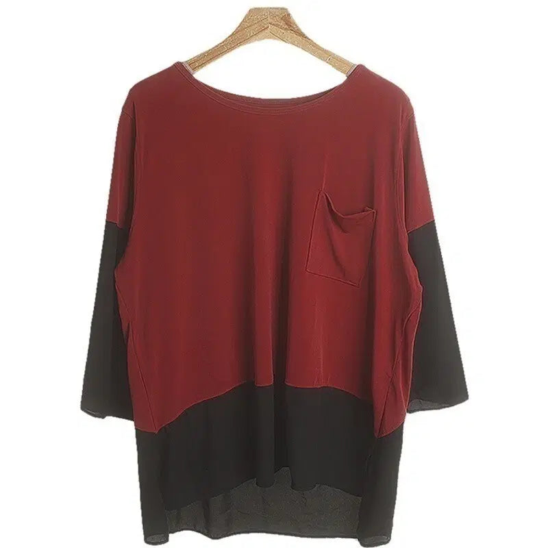 [BUNJANG] Colorblock Blouse - Red (Size 66-77) / 시원 감각 배색 블라우스/레드/66-77