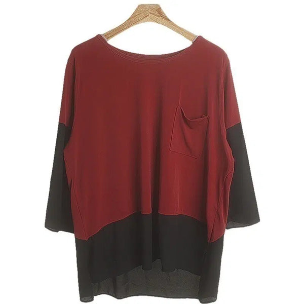 [BUNJANG] Colorblock Blouse - Red (Size 66-77) / 시원 감각 배색 블라우스/레드/66-77