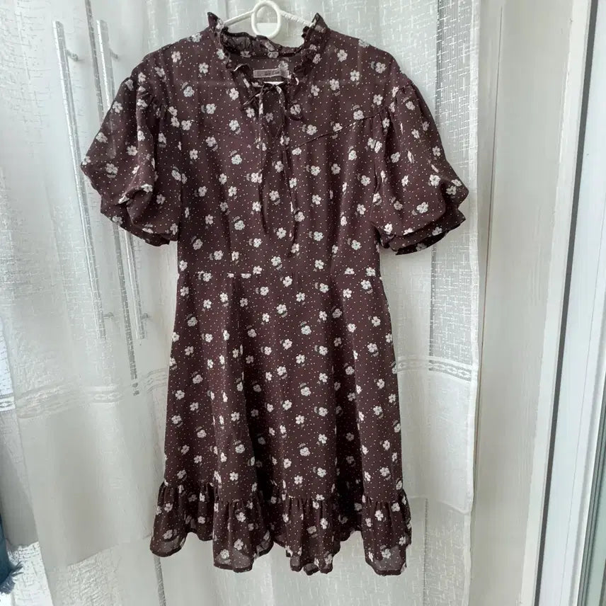 [BUNJANG] Vintage Brown Puff Sleeve Dress / 일본 빈티지 나이스클럽 브라운 퍼프소매 원피스 프리