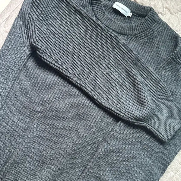 [BUNJANG] Steadyeverywhere Crewneck Cotton Rib Knit Dark Grey Melange / 스테디에브리웨어 크루넥 코튼 립 니트 판매합니다