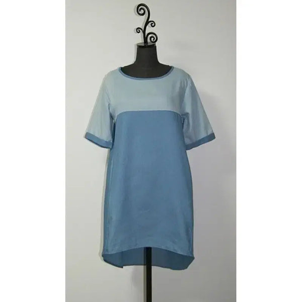 [BUNJANG] Colorblock Denim Dress Top - Blue / 배색 데님 원피스 상의/블루