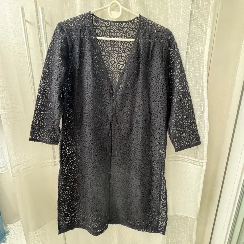 [BUNJANG] Japanese Vintage Black Lace Cardigan (Size S) / 일본 빈티지 블랙 로브레이스 가디건 S