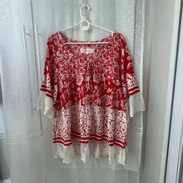 [BUNJANG] Vintage Bohemian Lace Blouse / 일본 빈티지 보헤미안 레이스 블라우스 프리