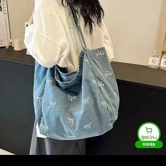 [BUNJANG] Denim Ribbon Shoulder Bag / 데님 리본 숄더백 (새상품)