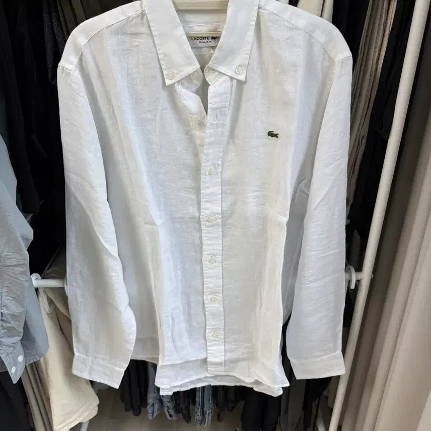 [BUNJANG] Lacoste White Linen Shirt Size 4 (100) New / 라코스테 화이트 린넨셔츠 새상품 팔아요!