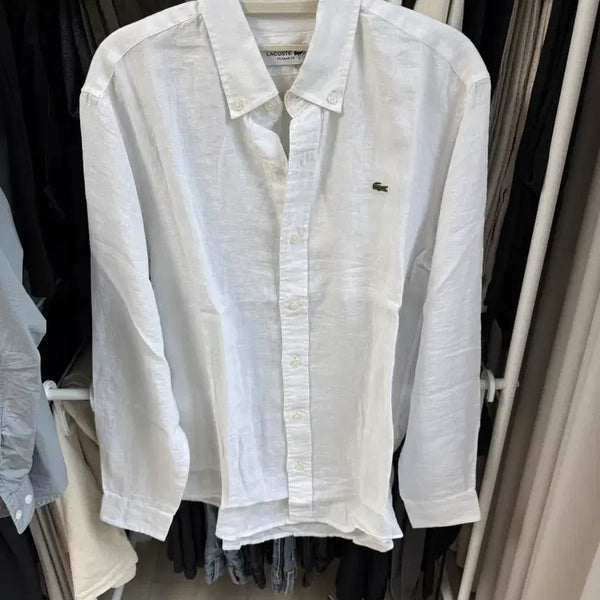 [BUNJANG] Lacoste White Linen Shirt Size 4 (100) New / 라코스테 화이트 린넨셔츠 새상품 팔아요!