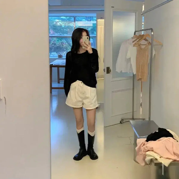 [BUNJANG] Young & Rich Pin Tuck Shorts Ivory / 영앤리치 핀턱 반바지 숏 팬츠 블랙, 아이보리