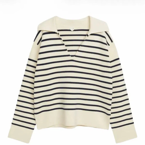 [BUNJANG] ARKET Cotton Stripe V-Neck Sweater Off White Black / 아르켓 코튼 스웨터 오프 화이트 블랙