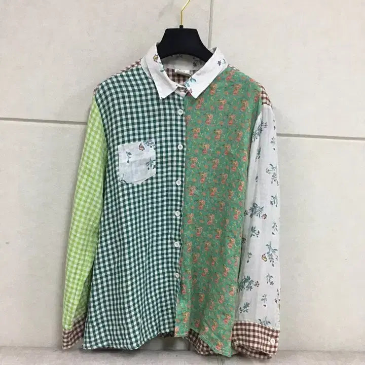 [BUNJANG] Patchwork Linen Shirt Women's / 패치워크 린넨셔츠  여성 린넨남방