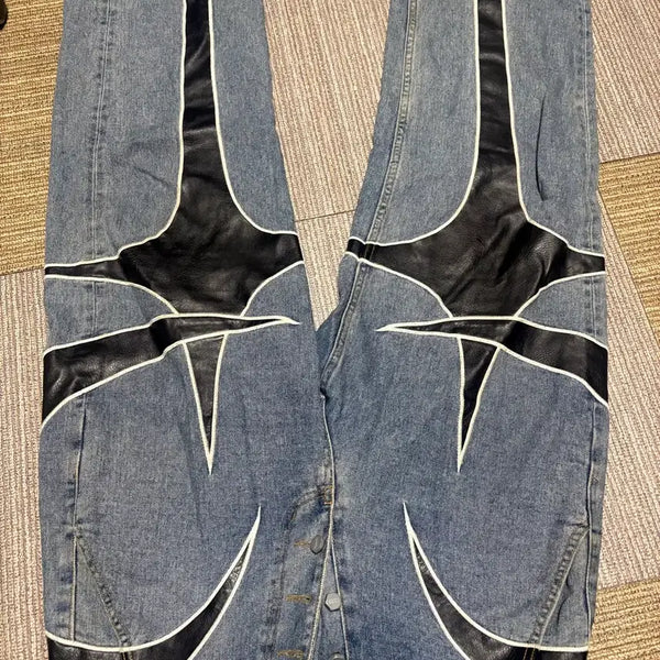 [BUNJANG] THUG CLUB TC Leather Denim Pants Blue / 떠그클럽 TC 레더 데님 팬츠 블루